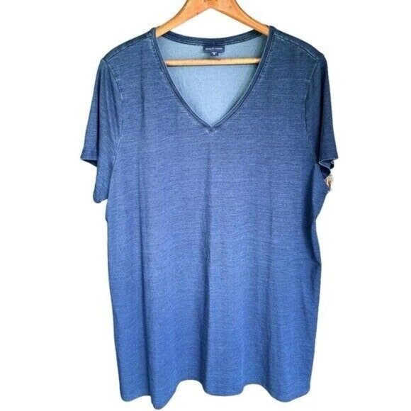 NEW Pure Jill Indigo Blue T-Shirt Dress Size XL Short Sleeve V Neck Dress - Picture 2 of 10